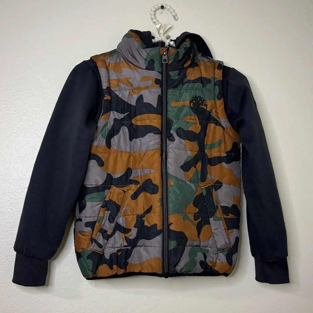 Timberland Kids Camo Quilted Puffer Hybrid Jacket